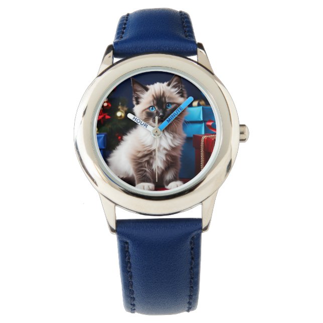 Ragdoll Kitten Kerstcadeau Horloge (Voorkant)