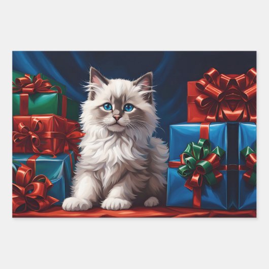 Ragdoll Kitten Kerstcadeau Inpakpapier Vel (Voorkant 2)