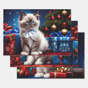 Ragdoll Kitten Kerstcadeau Inpakpapier Vel