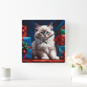 Ragdoll Kitten Kerstcadeau Vierkante Klok (Huis)
