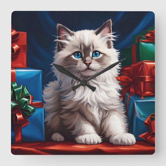 Ragdoll Kitten Kerstcadeau Vierkante Klok (Voorkant)