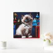 Ragdoll Kitten Kerstcadeau Vierkante Klok (Huis)