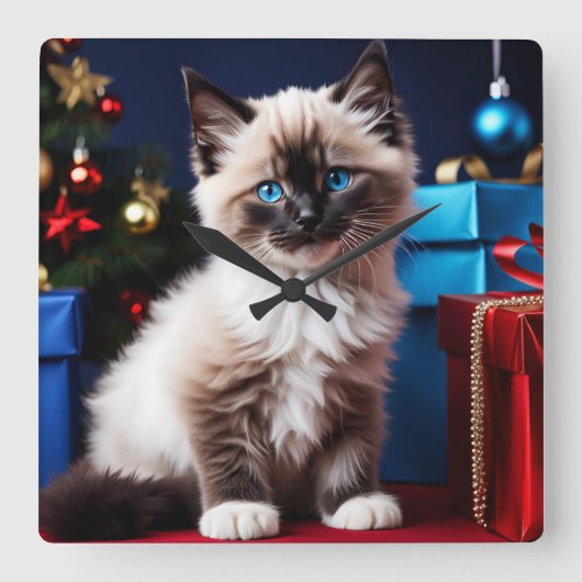 Ragdoll Kitten Kerstcadeau Vierkante Klok (Voorkant)