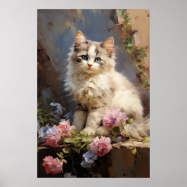 Ragdoll kitten portret met bloemen poster