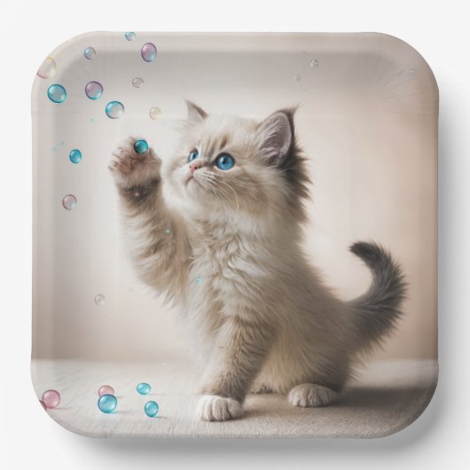 Ragdoll Kitten spelen met bubbels Papieren Bordje (Voorkant)