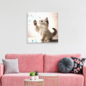 Ragdoll Kitten spelen met zeepbellen Canvas Afdruk (Insitu (Woonkamer))