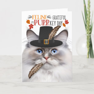 Ragdoll Lila Point Cat Dankbaar voor PURRkey Day Feestdagen Kaart