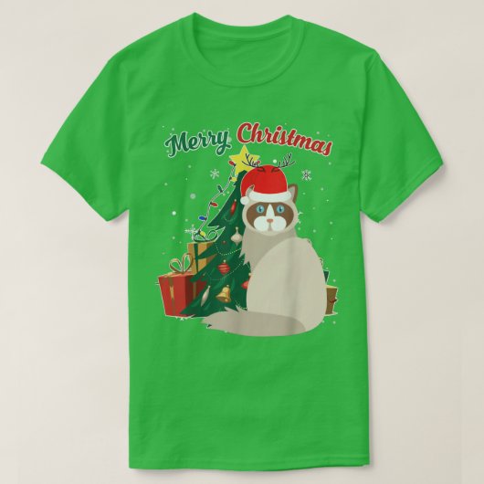 Ragdoll met kerstboomkleed Sneeuwvlokken Vooraf T-shirt (Design voorkant)
