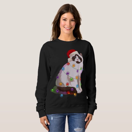 Ragdoll met kerstlampjes met kerstmis trui (Voorkant volledig)