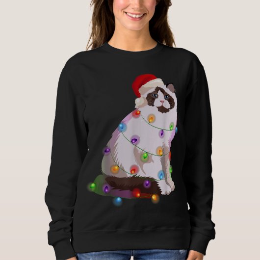 Ragdoll met kerstlampjes met kerstmis trui (Voorkant)