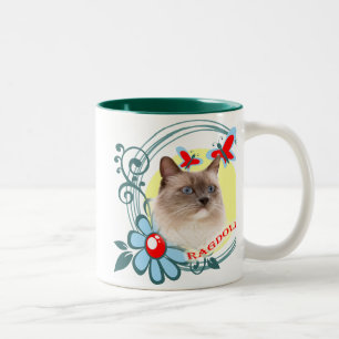 Ragdoll met rode vlinders tweekleurige koffiemok