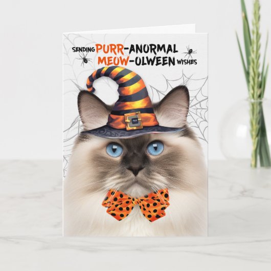 Ragdoll Seal Point Cat PURRanormale MEOWolween Feestdagen Kaart (Voorkant)