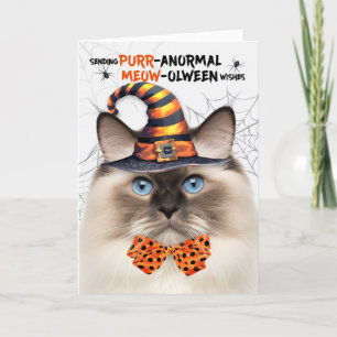 Ragdoll Seal Point Cat PURRanormale MEOWolween Feestdagen Kaart