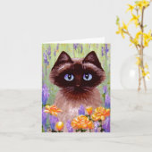 Ragdoll Siamese Birmese Cat Flowers Rozen Art Kaart (Gele Bloem)