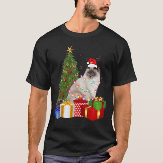 Ragdollenkat met kerstboomverlichting t-shirt (Voorkant)