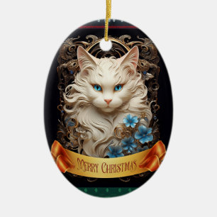 Ragdool White Cat Art Nouveau stijl Keramisch Ornament