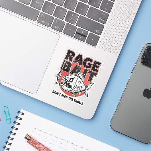 Rage Bait, Don’t Feed The Trolls Sticker (Laptop met iPhone)
