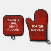 Rage Baker Donkerrode oven Mitt en Pot Houders Ovenwant & Pannenlap Set (Voorkant)
