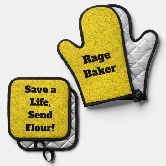 Rage Baker Gele Oven Mitt en Pot Houders Ovenwant & Pannenlap Set (Voorkant / Achterkant)