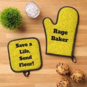 Rage Baker Gele Oven Mitt en Pot Houders Ovenwant & Pannenlap Set (Top down)