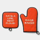 Rage Baker Oven Mitt en Pot Houders Ovenwant & Pannenlap Set (Voorkant)
