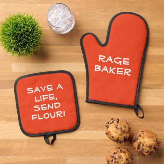 Rage Baker Oven Mitt en Pot Houders Ovenwant & Pannenlap Set (Top down)