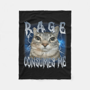 Rage Consumes Me Cat  Funny Meme Fleece Deken
