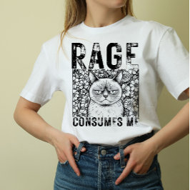 Rage Consumes Me Cat Meme Line Art Unisex  T-shirt