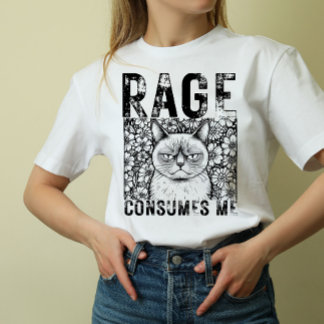 Rage Consumes Me Cat Meme Line Art Unisex  T-shirt