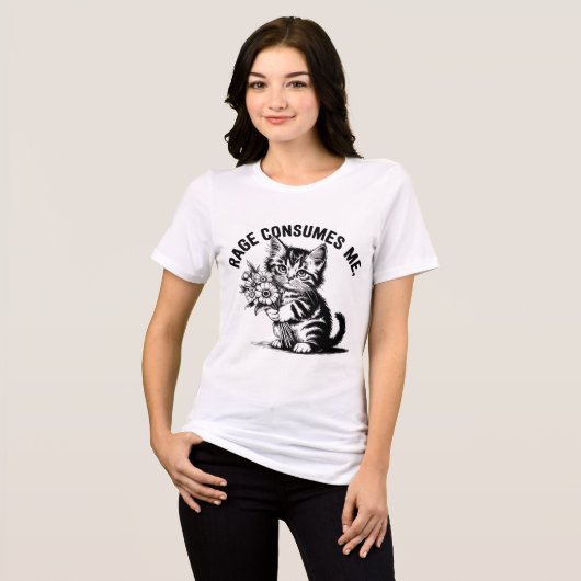 Rage Consumes Me – Cute but Chaotic Cat Tri-Blend Shirt (Voorkant volledig)