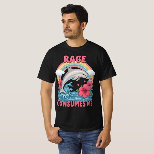 Rage Consumes Me Dolphin Meme T-shirt (Voorkant volledig)