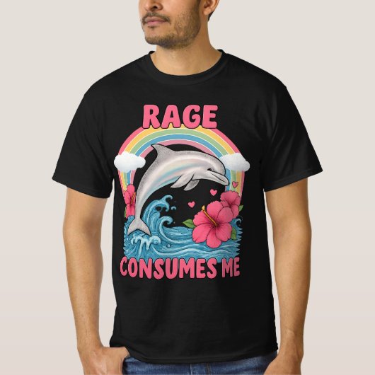 Rage Consumes Me Dolphin Meme T-shirt (Voorkant)