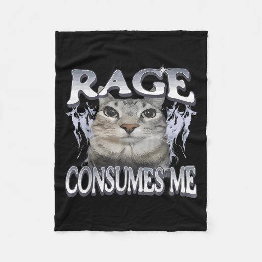 Rage Consumes Me Funny Gekke Staring Cat Meme Vrou Fleece Deken (Voorkant)
