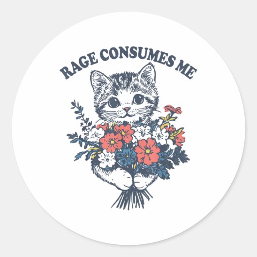 Rage Consumes Me Kattenbloem Schattige Kitty Cat M Ronde Sticker (Voorkant)