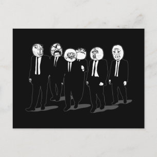 rage komische meme loopt door briefkaart