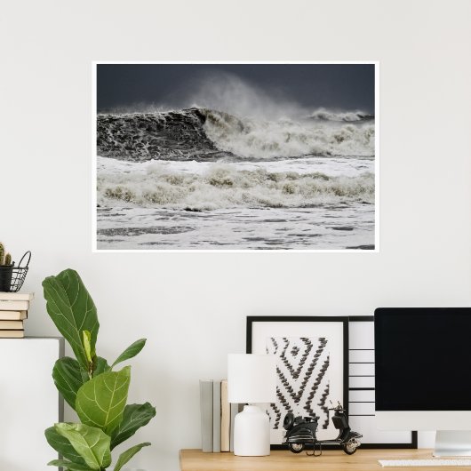 Ragerende Zeeen van orkaan Sandy Poster (Thuiskantoor)