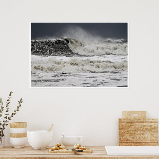 Ragerende Zeeen van orkaan Sandy Poster (Keuken)