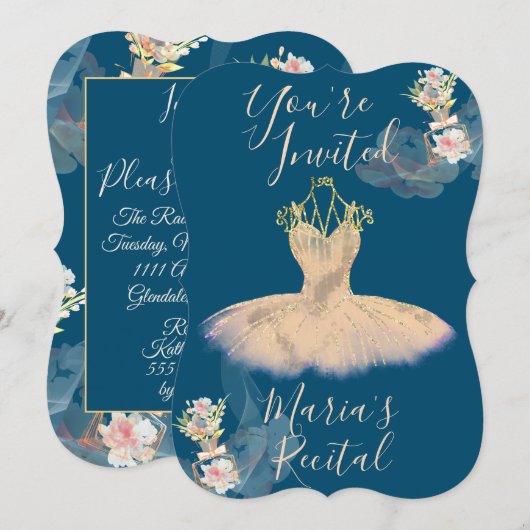 Ragfijne roze gouden ballerina jurk bloemgeur kaart (Voorkant / Achterkant)