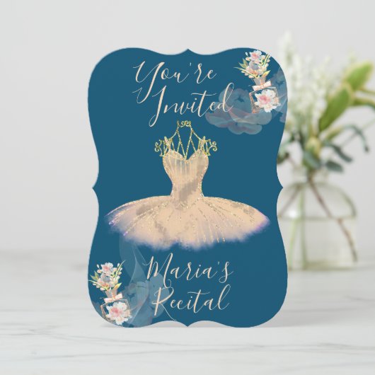 Ragfijne roze gouden ballerina jurk bloemgeur kaart (Staand voorkant)