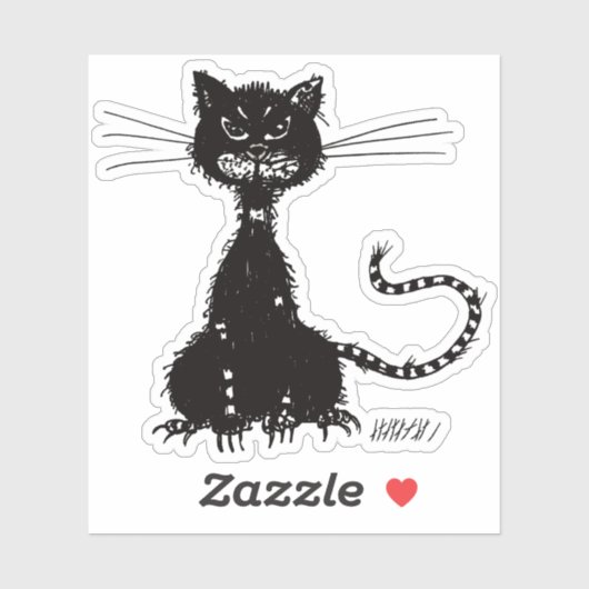 Ragged Black Cat Nine Lives Sticker (Vel)