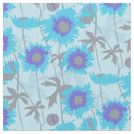 Ragged papavers blauw grijs bloemengrafisch weefse stof