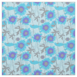 Ragged papavers blauw grijs bloemengrafisch weefse stof