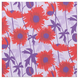 Ragged papavers rood paarse bloemengrafisch weefse stof