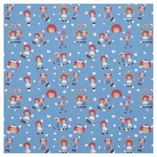 Raggedy Ann and Andy on Falling Hearts on Blue Stof (Swatch)