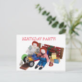 Raggedy Ann Andy speeltjes jongen meisje verjaarda Uitnodiging Briefkaart (Staand voorkant)