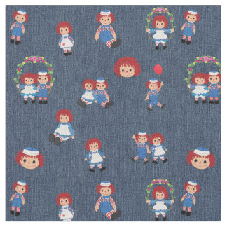 Raggedy Ann en Andy op Blue Denim Stof