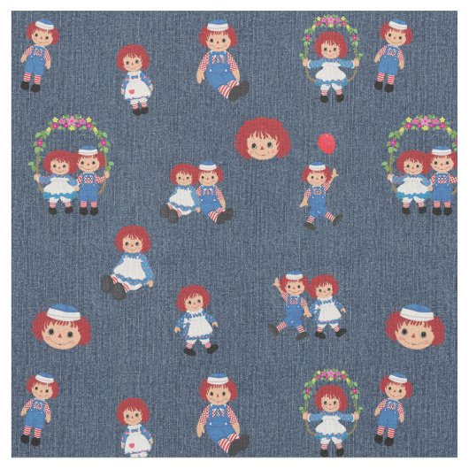 Raggedy Ann en Andy op Blue Denim Stof (Close Up)