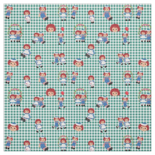 Raggedy Ann en Andy op Green Gingham Stof (Swatch)