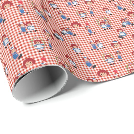 Raggedy Ann en Andy op Red Gingham Cadeaupapier (Rol Hoek)
