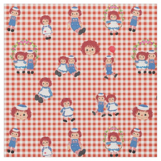 Raggedy Ann en Andy op Red Gingham Stof (Close Up)